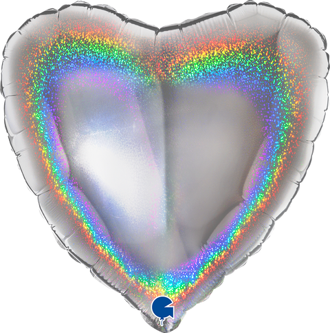 Hopeanvärinen hologrammi sydän foliopallo