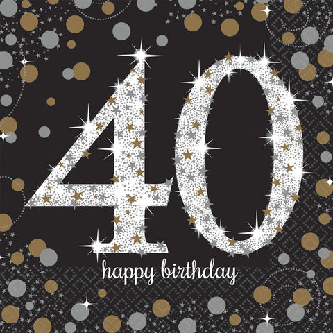 Happy Birthday 40, suuri lautasliina 16 kpl/pkt
