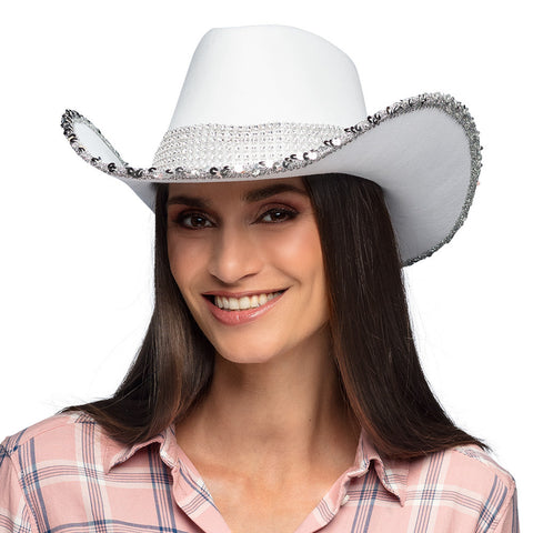 Cowboy hattu paljeteilla, valkoinen