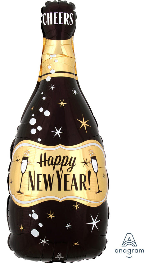 Happy New Year shampanjapullo kultamusta pienmuotofolio