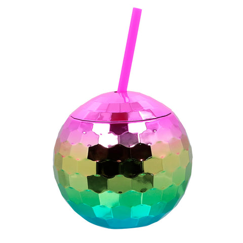 Discopallo juomamuki pillillä sateenkaaren värinen