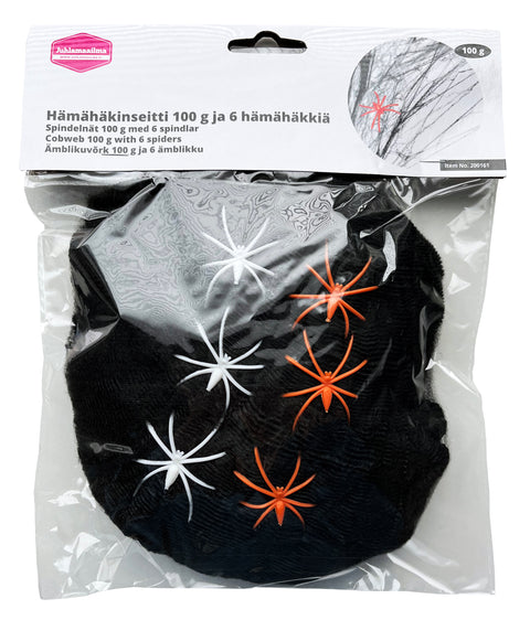 Hämähäkinseitti 100 g, musta ja 6 hämähäkkiä