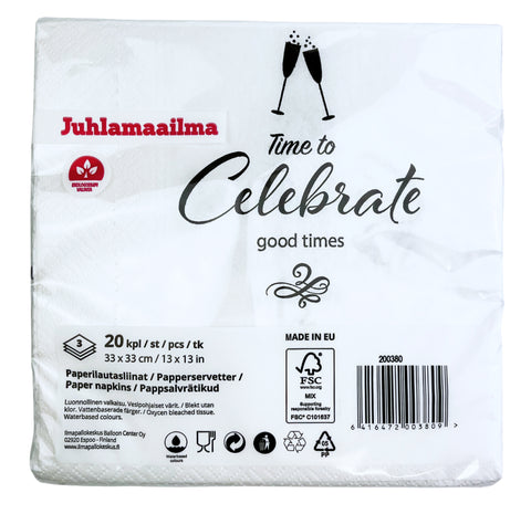 Celebrate lautasliina valkoinen 33 x 33 cm 20 kpl/pkt