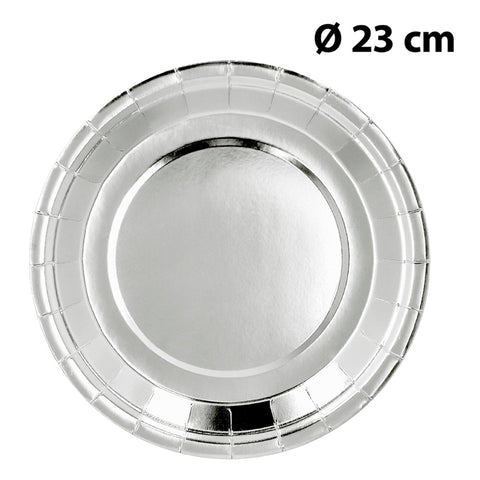 Suuri pahvilautanen hopeanvärinen 23 cm 6 kpl/pkt