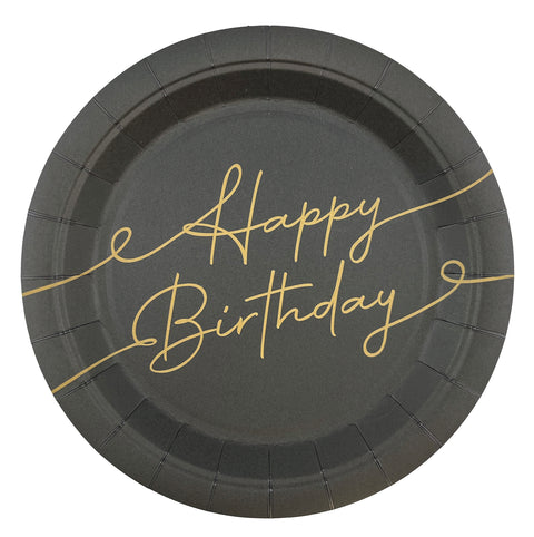 Happy Birthday pahvilautanen 23 cm musta 8 kpl/pkt