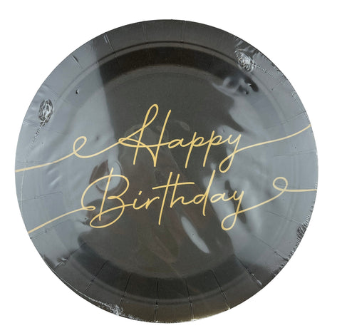 Happy Birthday pahvilautanen 23 cm musta 8 kpl/pkt