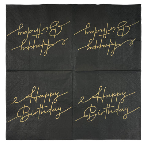 Suuri lautasliina Happy Birthday musta 33 x 33 cm 20 kpl/pkt