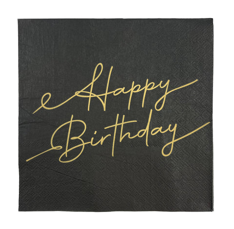 Pieni lautasliina Happy Birthday musta 25 x 25 cm 20 kplt/pkt