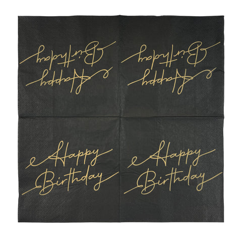 Pieni lautasliina Happy Birthday musta 25 x 25 cm 20 kplt/pkt