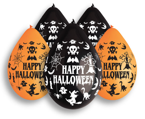 Happy Halloween ilmapallo 30 cm oranssi ja musta 5 kpl/pss
