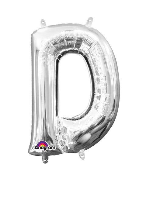 Kirjainfolio D hopeanvärinen puhallettava 40 cm