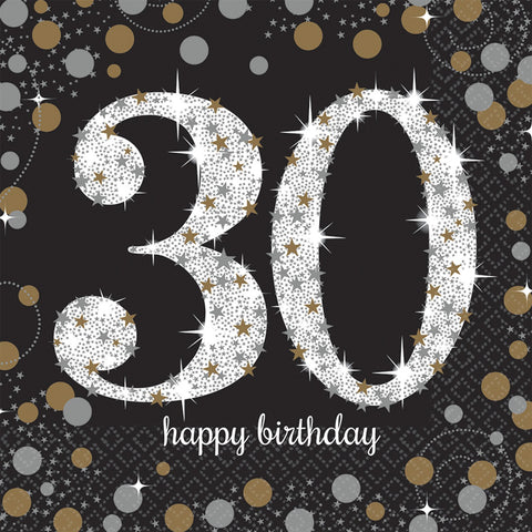Happy Birthday 30, suuri lautasliina 16 kpl/pkt