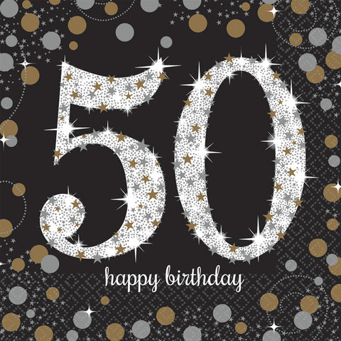 Happy Birthday 50, suuri lautasliina 16 kpl/pkt