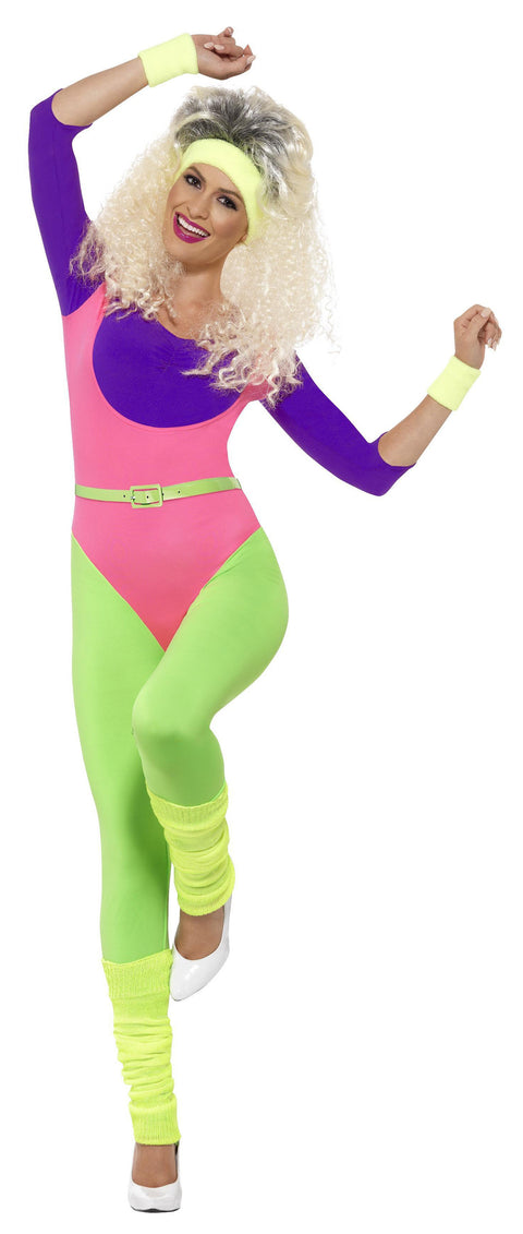 80-luvun jumppa-asu neon S