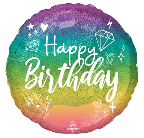 Happy Birthday värikäs hologrammi foliopallo