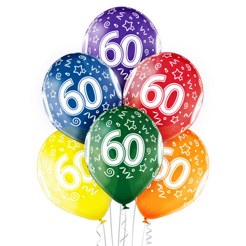60 vuotta ilmapallo 30 cm värisekoitus 6 kpl/pss