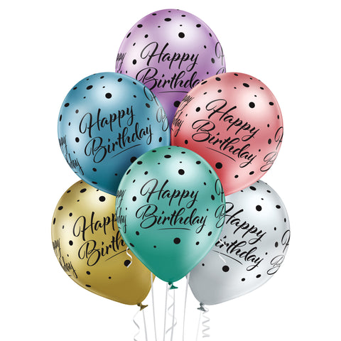 Happy Birthday ilmapallo metallikromivärisekoitus 6 kpl/pss