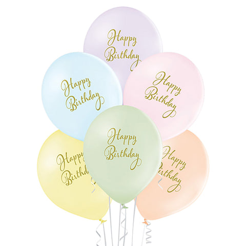 Ilmapallo 30 cm Happy Birthday pastellivärit 6 kpl/pss
