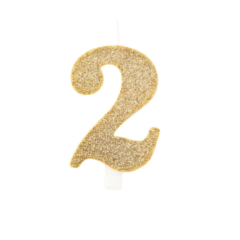 Numerokynttilä 2 kullanvärinen bio-kimalle 9,5 cm