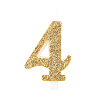 Numerokynttilä 4 kullanvärinen bio-kimalle 9,5 cm