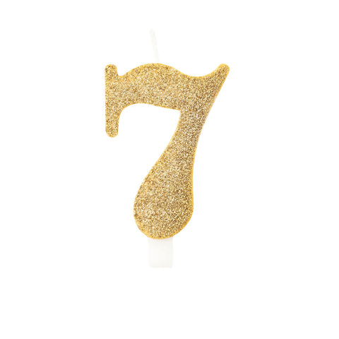 Numerokynttilä 7 kullanvärinen bio-kimalle 9,5 cm