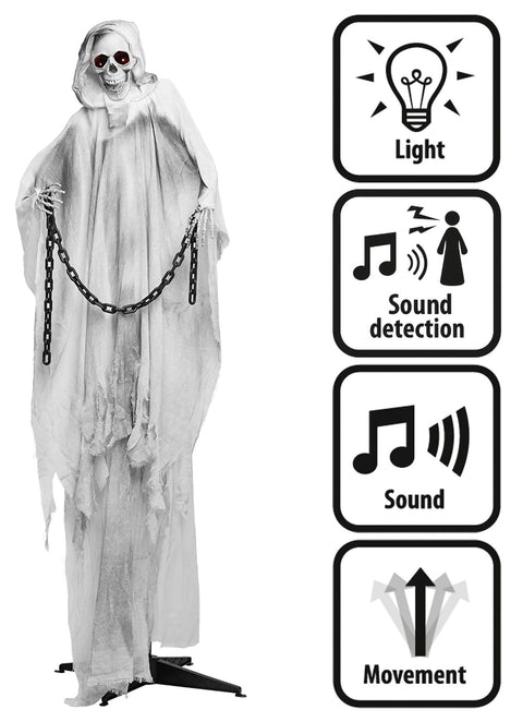 Luurankokoriste 190 cm äänellä, valolla ja liikkeellä