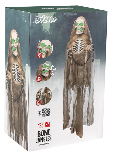 Ripustettava luurankokoriste 180 cm äänellä, valolla ja liikkeellä