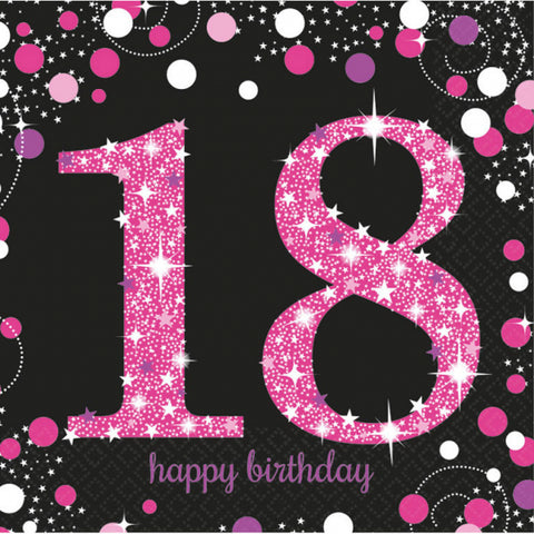 Happy Birthday 18 pinkki suuri lautasliina 16 kpl/pkt