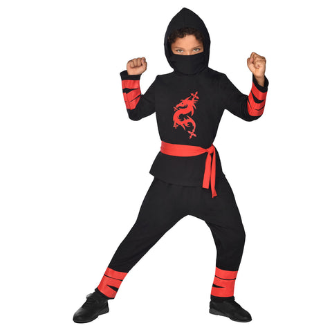 Ninja taistelija musta punainen 4-6 v 104-116 cm