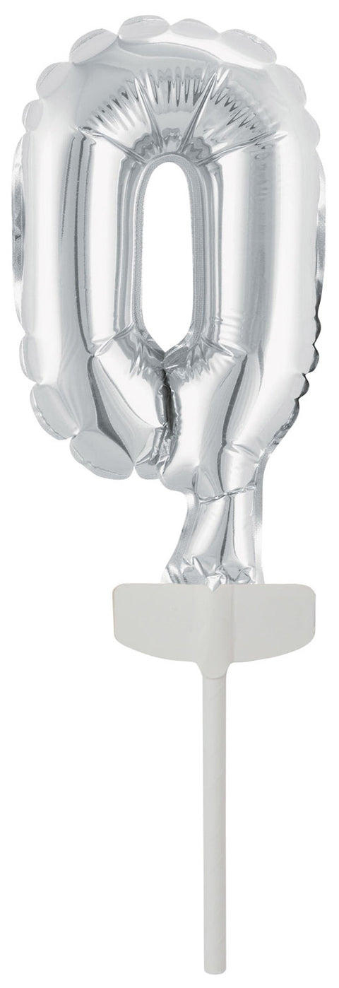 Kakunkoriste numerofoliopallo 0 hopeanvärinen 11 x 7 cm