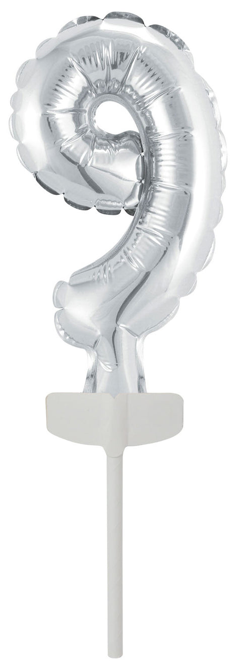 Kakunkoriste numerofoliopallo 9 hopeanvärinen 11 x 7 cm