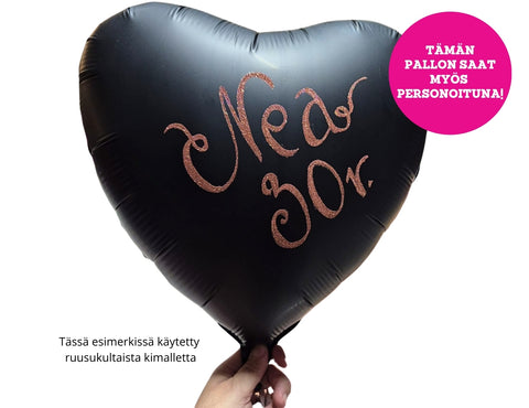 Satiinimusta sydän foliopallo