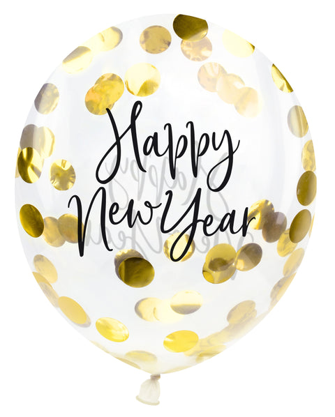 Happy New Year konfetti-ilmapallo 27 cm 3 kpl/pss