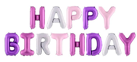 Happy Birthday ilmalla täytettävä foliopallosetti hopea-pinkki