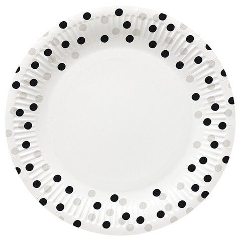 Suuri pahvilautanen konfetti 23 cm hopea-musta 8 kpl/pkt