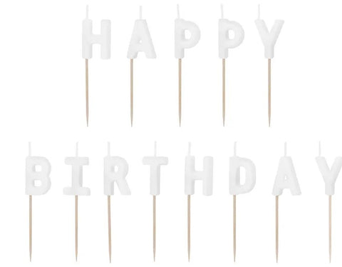 Happy Birthday kirjaimet valkoiset kakkukynttilät