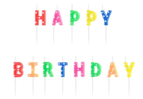 Happy Birthday kirjaimet värikkäät kakkukynttilät