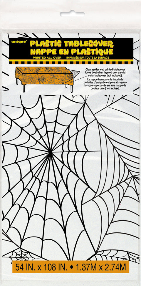 Hämähäkinverkko muovinen pöytäliina, valkoinen 137 x 274 cm
