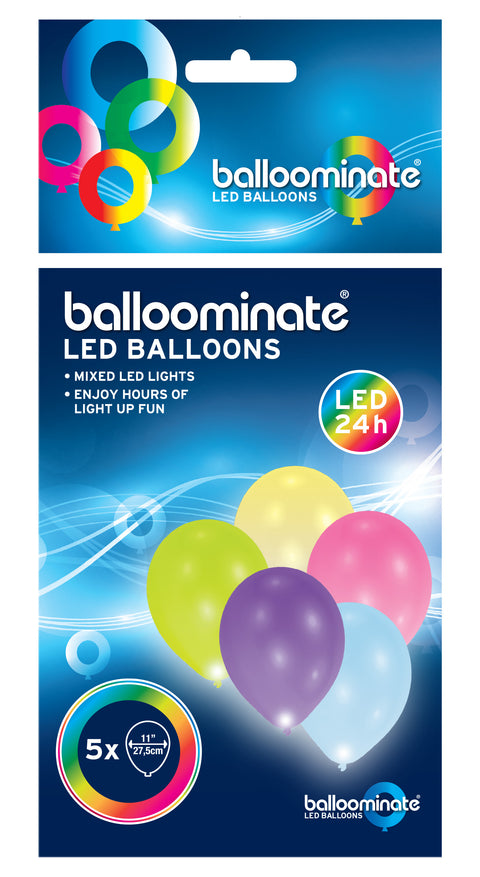 LED-ilmapallo 27 cm värisekoitus 5 kpl/pss