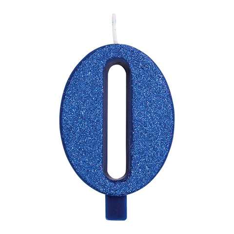 Numerokynttilä 0 sininen kimalle 9.5 cm