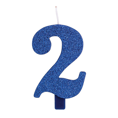 Numerokynttilä 2 sininen kimalle 9.5 cm