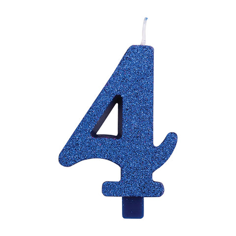 Numerokynttilä 4 sininen kimalle 9.5 cm