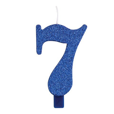 Numerokynttilä 7 sininen kimalle 9.5 cm