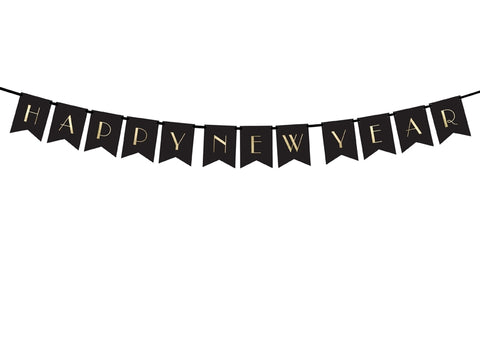 Happy New Year viirinauha musta 15 x 170 cm